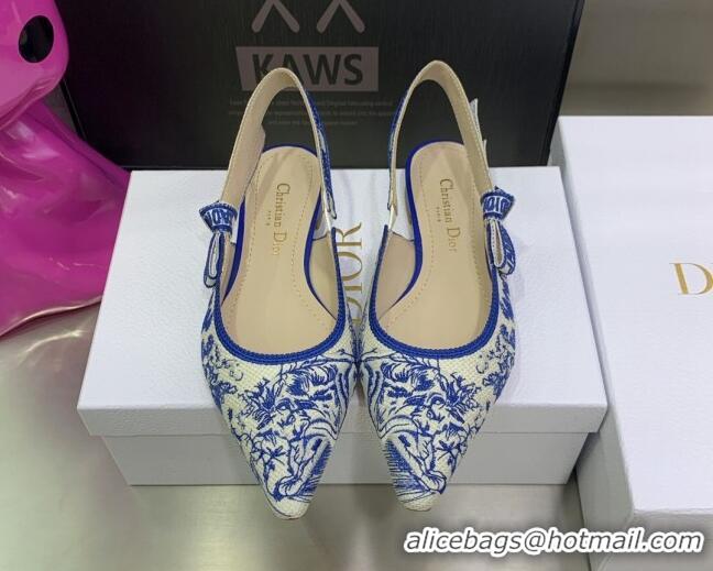 Most Popular Dior J'Adior Slingback Ballerinas Flat in Bright Blue Toile de Jouy Embroidered Cotton 070472