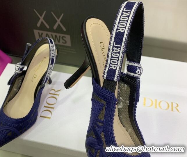 Fashion Dior J'Adior Slingback Pumps 9.5cm in Blue Macrame Embroidered Cotton 070473