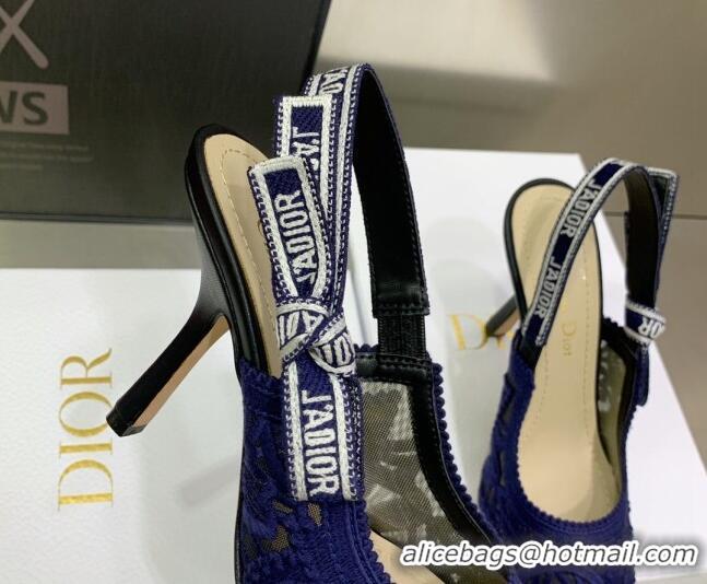 Fashion Dior J'Adior Slingback Pumps 9.5cm in Blue Macrame Embroidered Cotton 070473