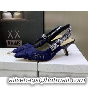 Style Dior J'Adior Slingback Pumps 6.5cm in Blue Macrame Embroidered Cotton 070474