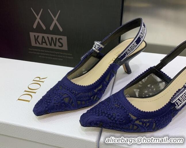 Style Dior J'Adior Slingback Pumps 6.5cm in Blue Macrame Embroidered Cotton 070474