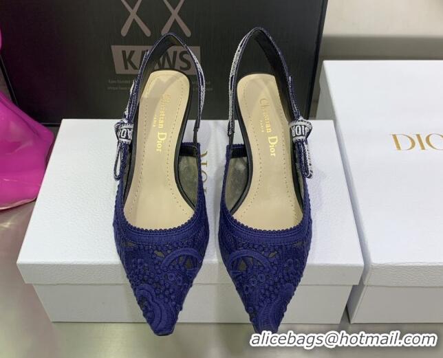 Style Dior J'Adior Slingback Pumps 6.5cm in Blue Macrame Embroidered Cotton 070474