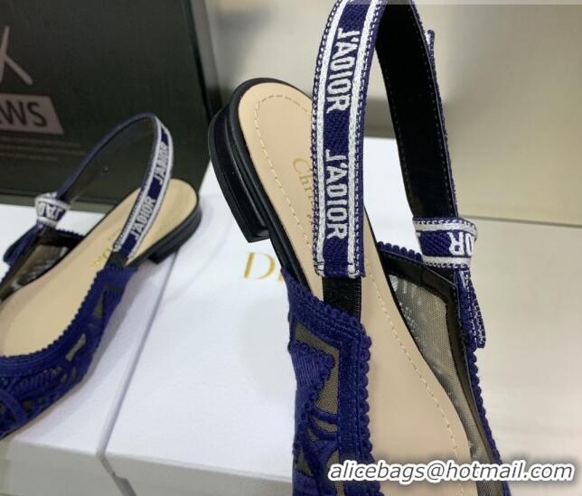 Sophisticated Dior J'Adior Slingback Ballerinas Flat in Blue Macrame Embroidered Cotton 070475