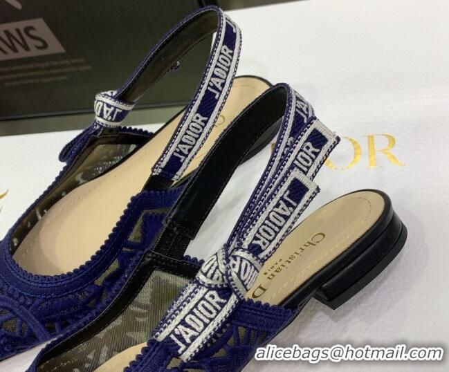 Sophisticated Dior J'Adior Slingback Ballerinas Flat in Blue Macrame Embroidered Cotton 070475