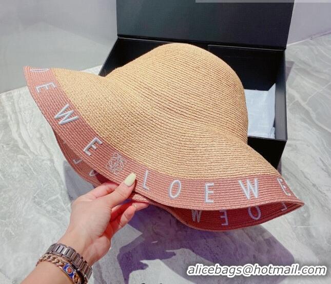 Promotional Loewe Straw Wide Brim Hat 033118 Beige/Pink 2022