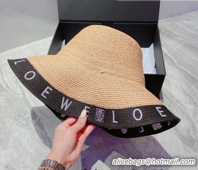 Trendy Design Loewe Straw Wide Brim Hat 033119 Beige/Black 2022