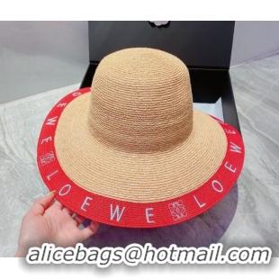 Shop Grade Loewe Straw Wide Brim Hat 033120 Beige/Red 2022