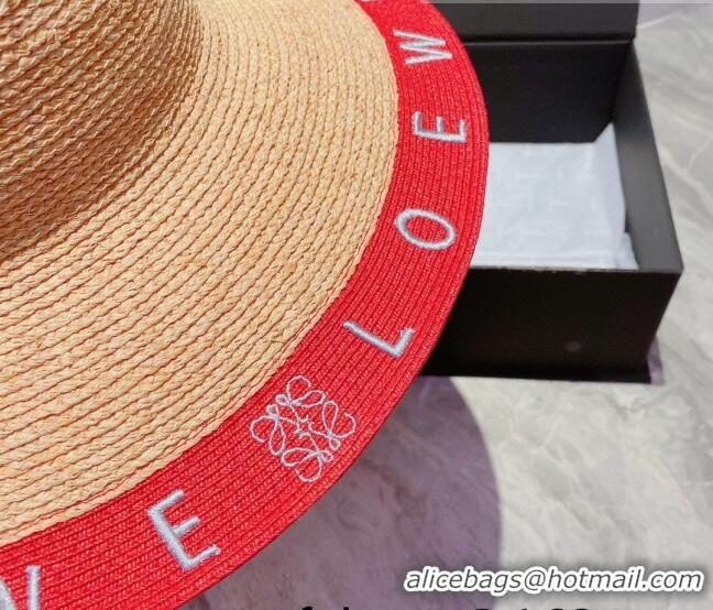 Shop Grade Loewe Straw Wide Brim Hat 033120 Beige/Red 2022