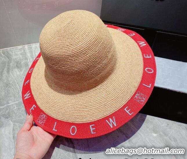 Shop Grade Loewe Straw Wide Brim Hat 033120 Beige/Red 2022