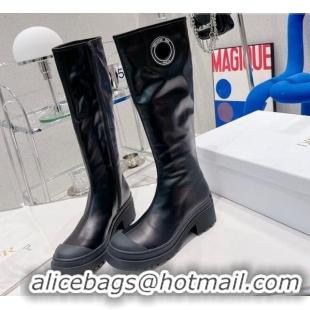 Classic Hot Dior Symbol High Boots in Black Supple Calfskin 072015