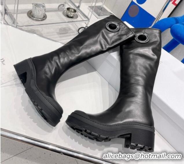 Classic Hot Dior Symbol High Boots in Black Supple Calfskin 072015