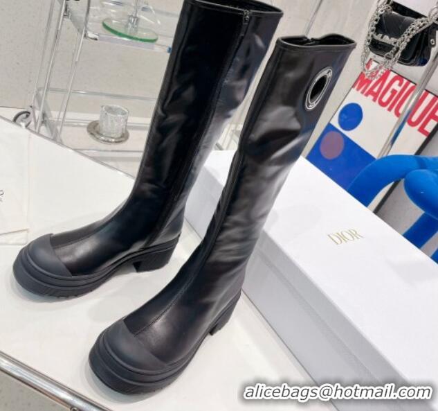 Classic Hot Dior Symbol High Boots in Black Supple Calfskin 072015