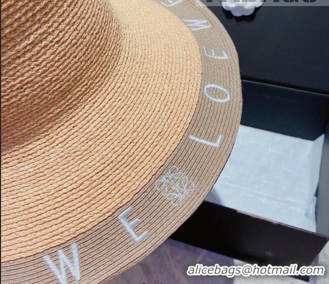 Unique Style Loewe Straw Wide Brim Hat 033121 Beige/Grey 2022