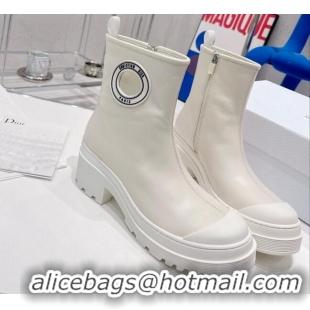 Perfect Dior Symbol Ankle Boots in White Supple Calfskin 072018