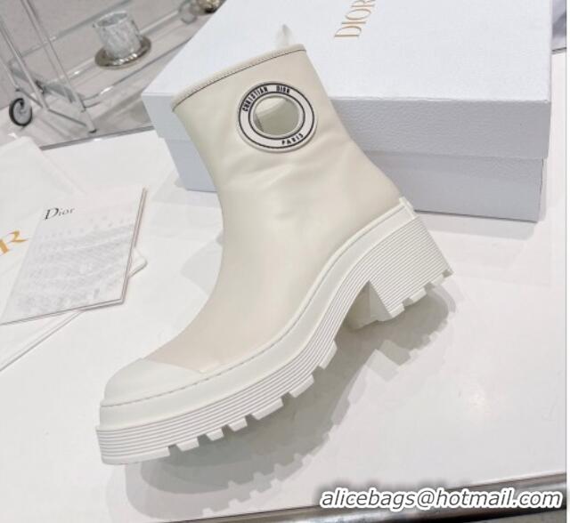 Perfect Dior Symbol Ankle Boots in White Supple Calfskin 072018