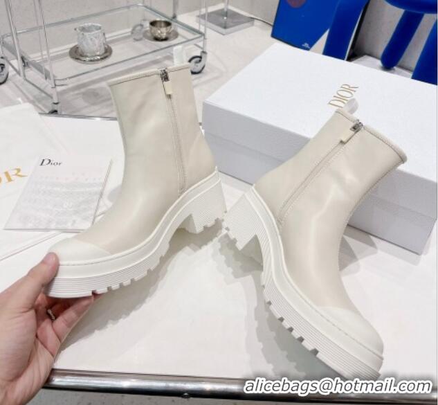 Perfect Dior Symbol Ankle Boots in White Supple Calfskin 072018