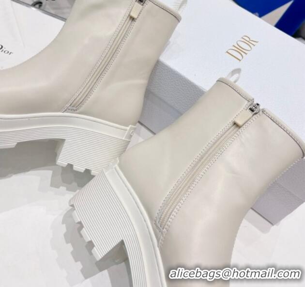 Perfect Dior Symbol Ankle Boots in White Supple Calfskin 072018