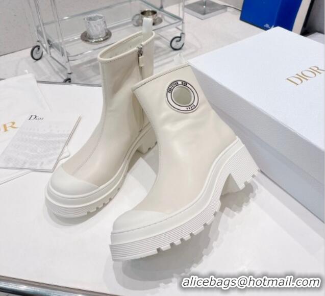 Perfect Dior Symbol Ankle Boots in White Supple Calfskin 072018