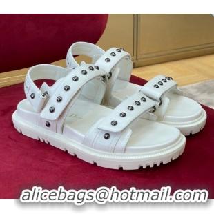 Shop Cheap Dior DiorAct Flat Strap Sandals in Lambskin and Studs White 072019