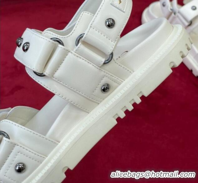 Shop Cheap Dior DiorAct Flat Strap Sandals in Lambskin and Studs White 072019