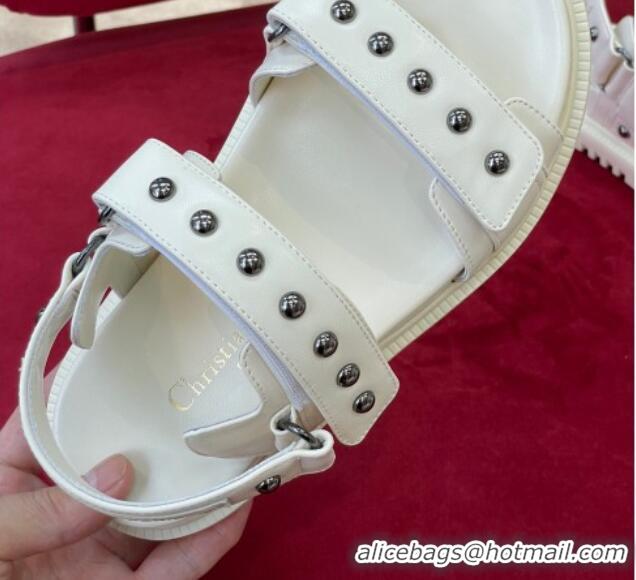 Shop Cheap Dior DiorAct Flat Strap Sandals in Lambskin and Studs White 072019