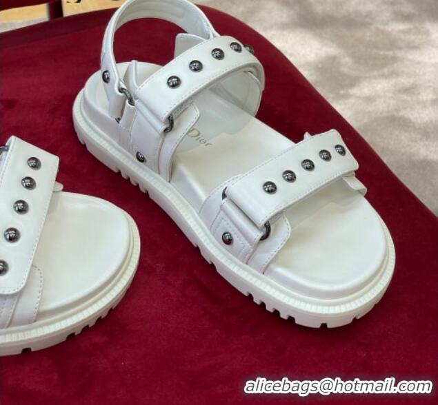 Shop Cheap Dior DiorAct Flat Strap Sandals in Lambskin and Studs White 072019