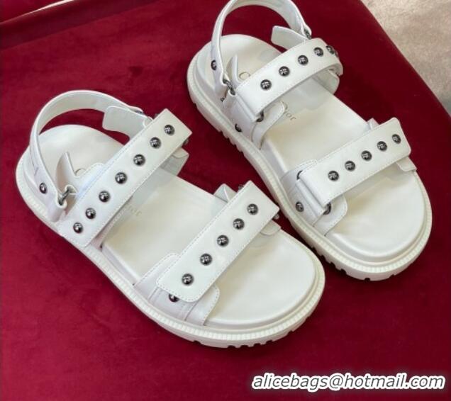 Shop Cheap Dior DiorAct Flat Strap Sandals in Lambskin and Studs White 072019