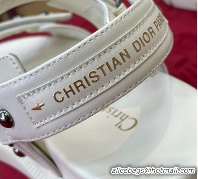 Shop Cheap Dior DiorAct Flat Strap Sandals in Lambskin and Studs White 072019