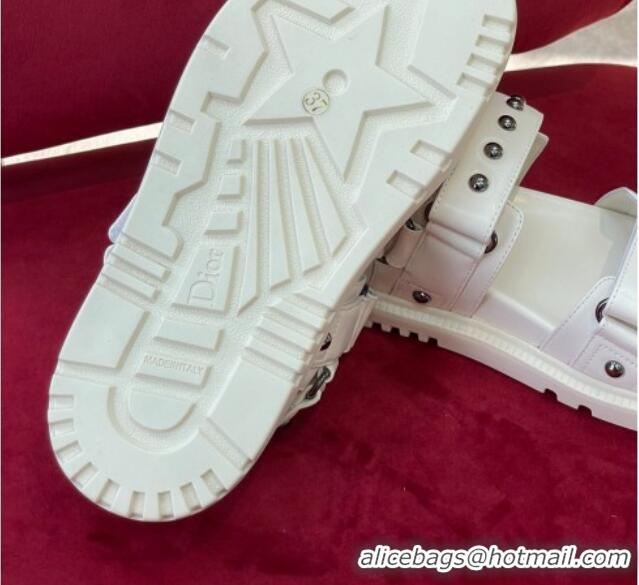 Shop Cheap Dior DiorAct Flat Strap Sandals in Lambskin and Studs White 072019