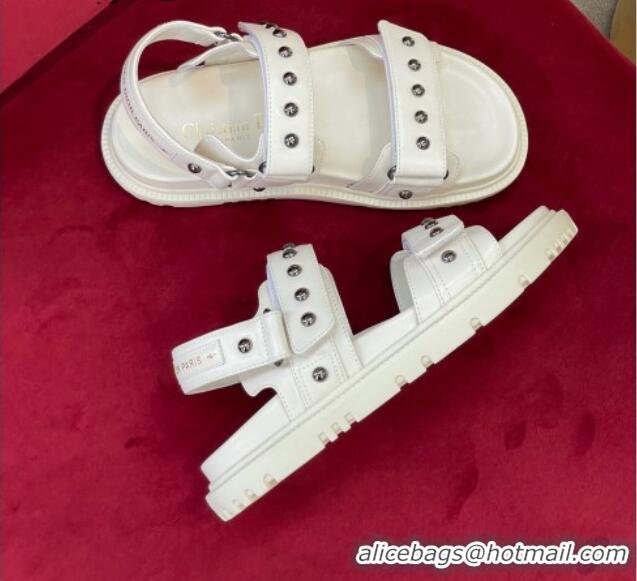 Shop Cheap Dior DiorAct Flat Strap Sandals in Lambskin and Studs White 072019