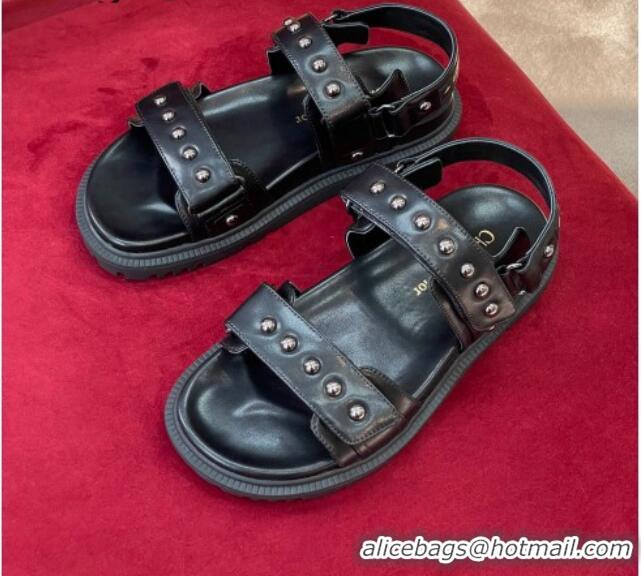 Good Quality Dior DiorAct Flat Strap Sandals in Lambskin and Studs Black 072020