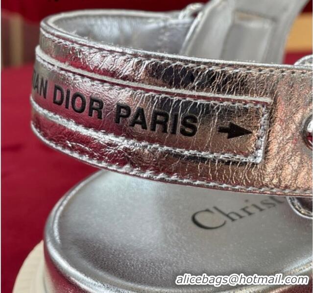 Crafted Dior DiorAct Flat Strap Sandals in Lambskin and Studs Silver 072021