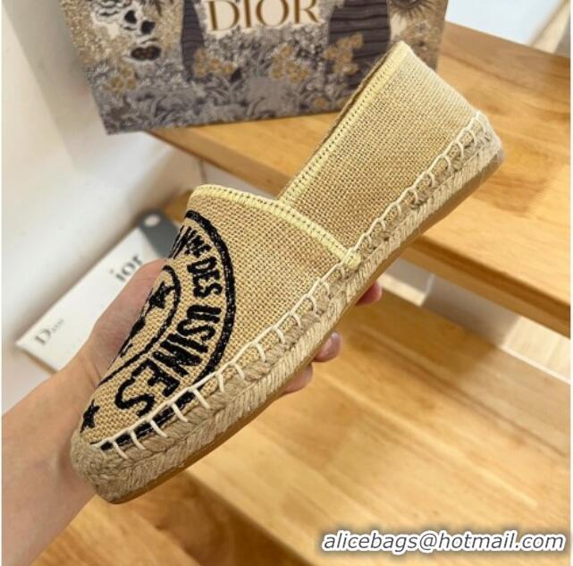 Popular Style Dior Granville Espadrilles in Beige Jute Canvas Embroidered with Dior Union Motif 072177