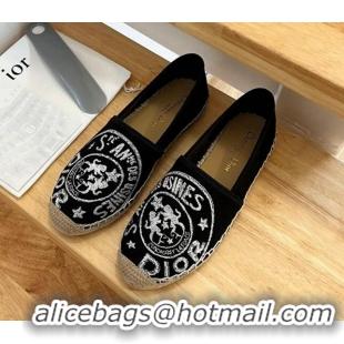 Purchase Dior Granville Espadrilles in Black Jute Canvas Embroidered with Dior Union Motif 072178