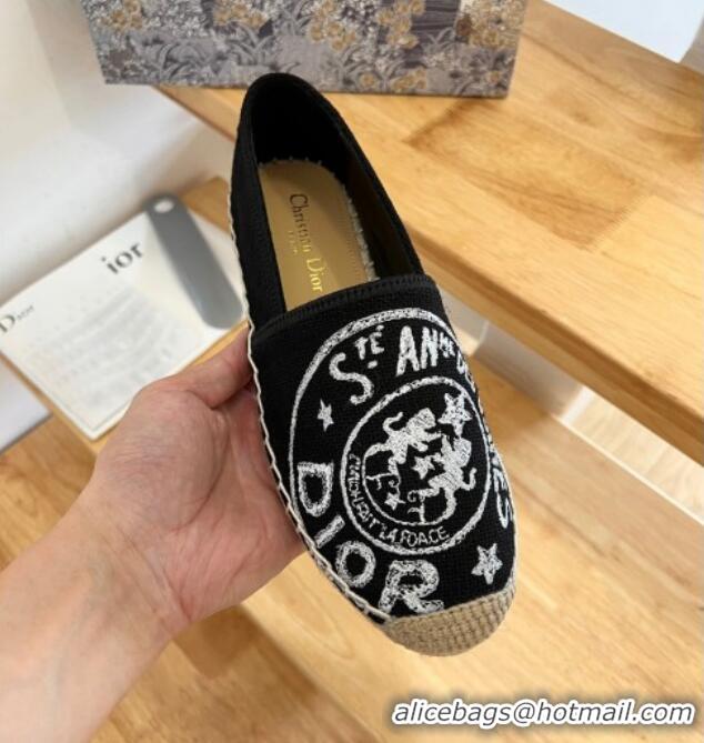 Purchase Dior Granville Espadrilles in Black Jute Canvas Embroidered with Dior Union Motif 072178