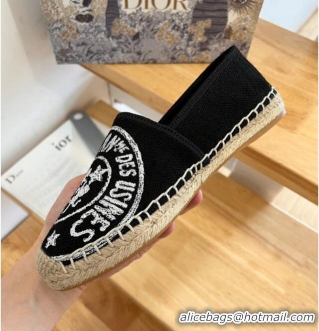 Purchase Dior Granville Espadrilles in Black Jute Canvas Embroidered with Dior Union Motif 072178