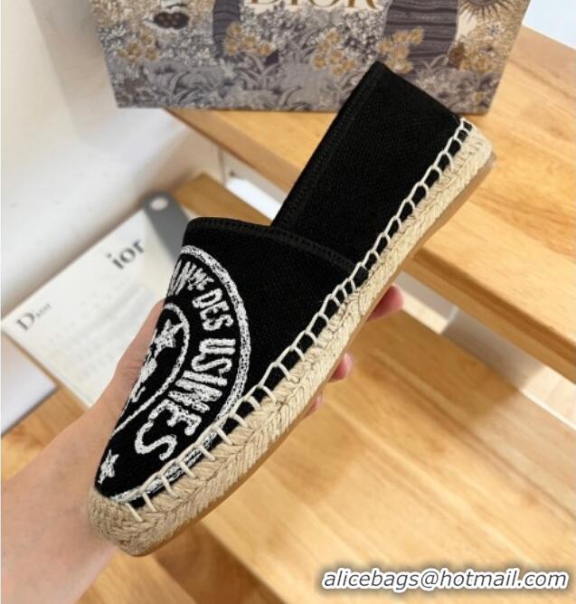 Purchase Dior Granville Espadrilles in Black Jute Canvas Embroidered with Dior Union Motif 072178