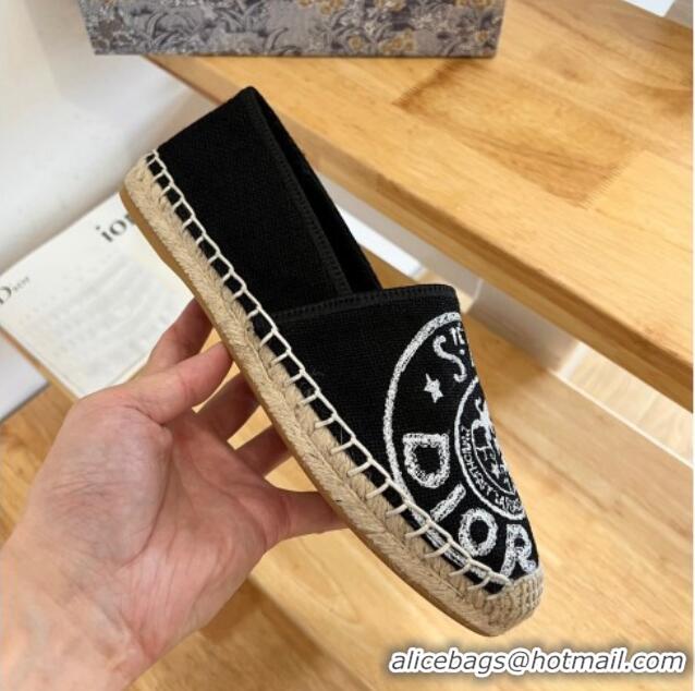 Purchase Dior Granville Espadrilles in Black Jute Canvas Embroidered with Dior Union Motif 072178