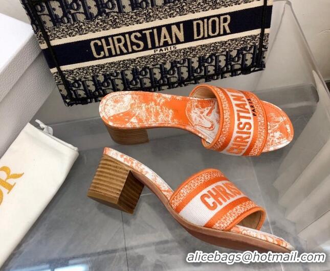 Top Design Dior Dway Heel Slides 4cm in Bright Orange Toile de Jouy Embroidered Cotton 2080930