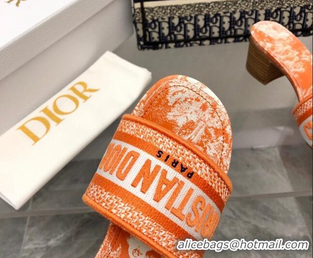 Top Design Dior Dway Heel Slides 4cm in Bright Orange Toile de Jouy Embroidered Cotton 2080930