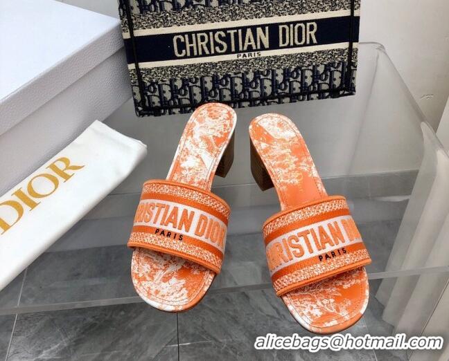 Top Design Dior Dway Heel Slides 4cm in Bright Orange Toile de Jouy Embroidered Cotton 2080930