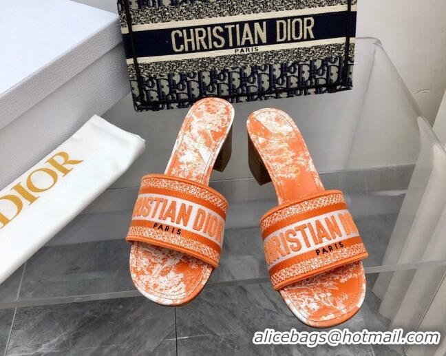 Top Design Dior Dway Heel Slides 4cm in Bright Orange Toile de Jouy Embroidered Cotton 2080930