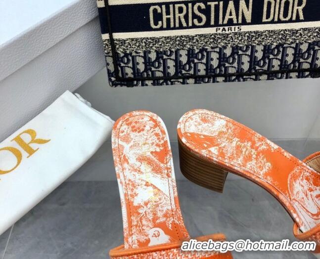 Top Design Dior Dway Heel Slides 4cm in Bright Orange Toile de Jouy Embroidered Cotton 2080930