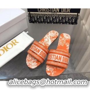 Pretty Style Dior Dway Flat Slides in Bright Orange Toile de Jouy Embroidered Cotton 080931