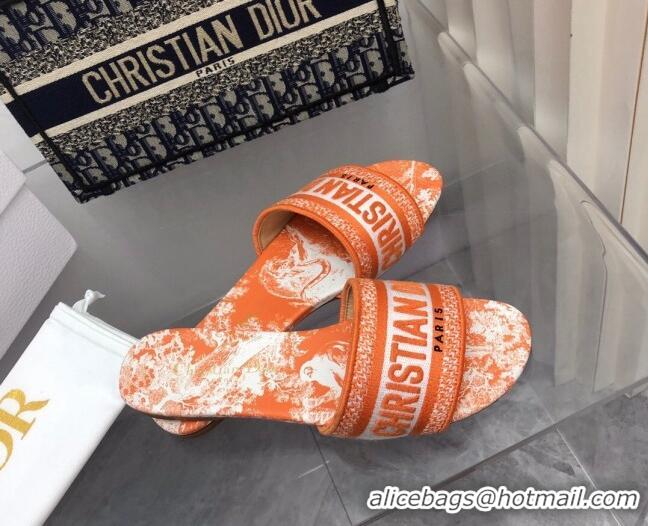 Pretty Style Dior Dway Flat Slides in Bright Orange Toile de Jouy Embroidered Cotton 080931