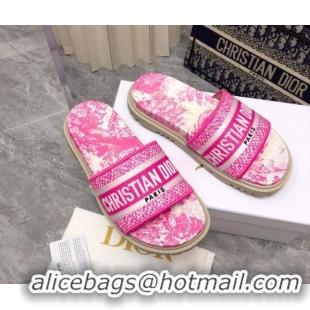 Luxury Discount Dior Dway Platform Slide Sandals in Bright Pink Toile de Jouy Embroidered Cotton 080939