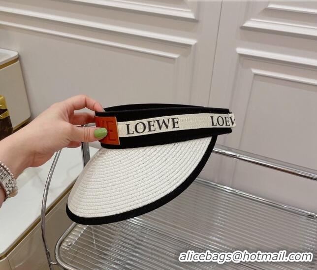 Discount Fashion Loewe Straw and Visor Hat with Logo Band LH2442 White 2022