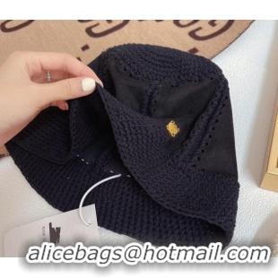 Fashion Show Collection Loewe Suede knit Bucket Hat LH2789 Black 2022