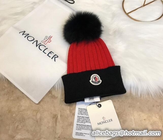 Luxury Classic Moncler Wool Knit Hat 110535 Black/Red 2021