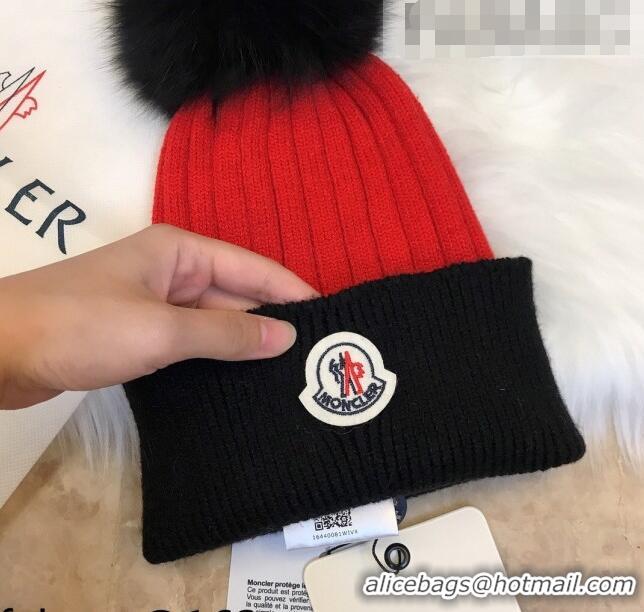 Luxury Classic Moncler Wool Knit Hat 110535 Black/Red 2021